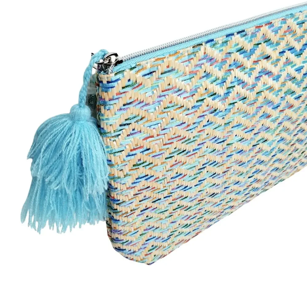 Lancome Blue Zip Tassel Clutch Bag Purse Handbag Blue Multi-Color